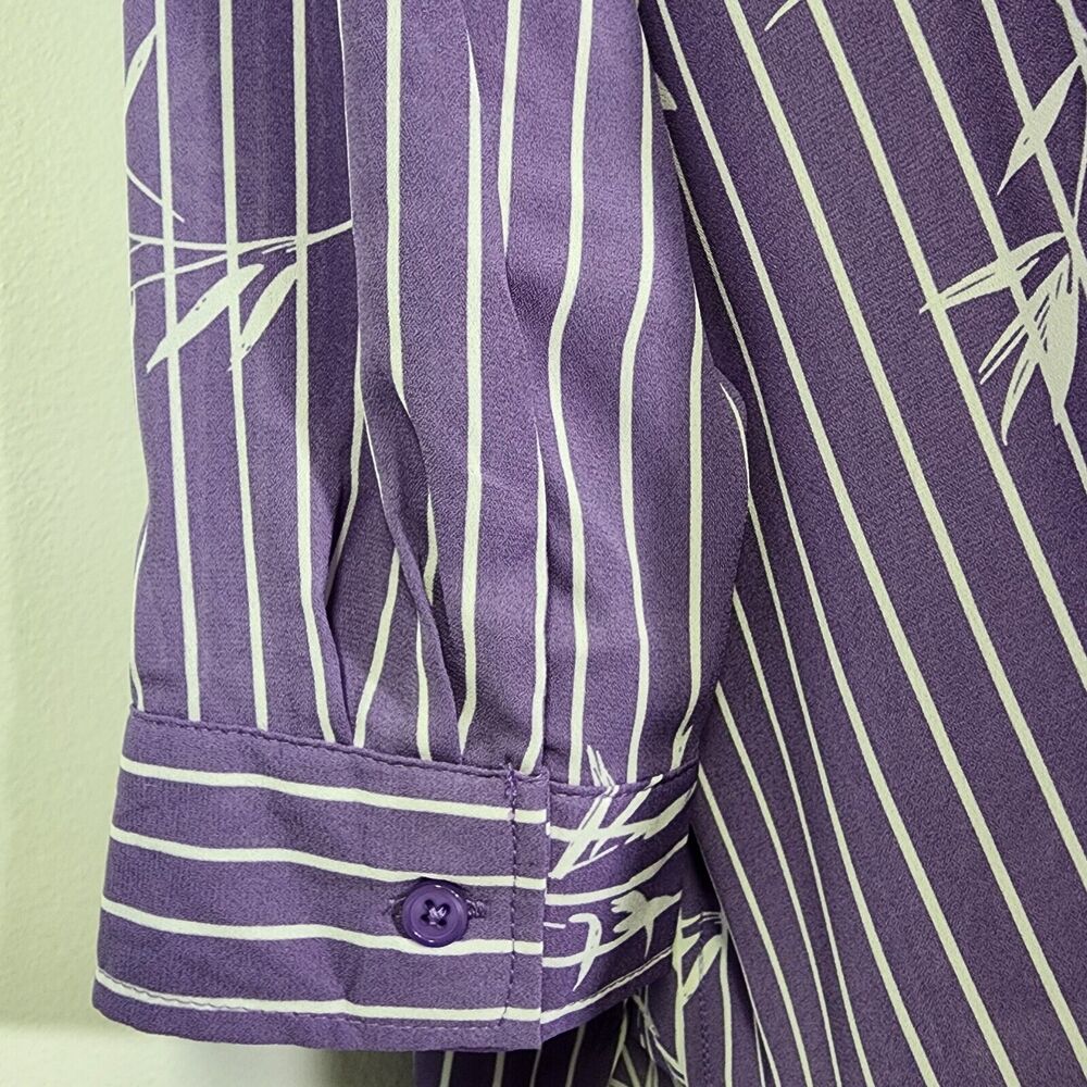 Catherines Womens Shirt Size 2X 22/24W Purple White Striped Floral Sheer Button - Picture 6 of 10